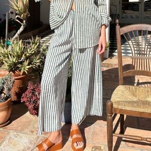 Emerson Fry India Collection Pull On Modal Wide Leg Green Striped Pants Size M